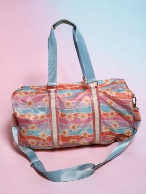 Katydid Floral Stripe Pastel Weekender Duffel Bag - Blue/Pink